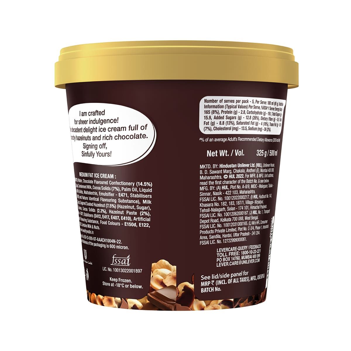 Kwality Wall'S Hazelnut Chocolate Ice Cream Tub(500ml) & Britannia Fudge It Chocolate Brownie (With Egg)(120gms) Combo