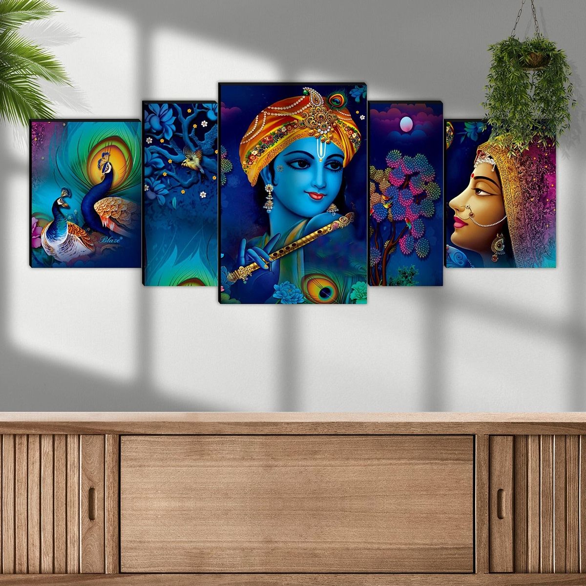 Saf Radha Krishna Large Set Of 5 Digital Reprint 18 Inch X 42 Inch Painting Without Frame,Pack Of 5