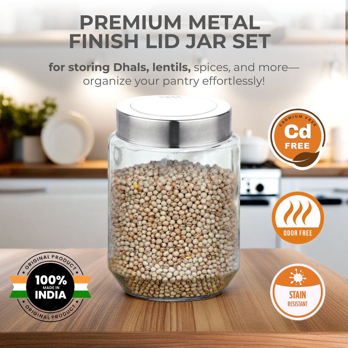 Yera Premium Round Glass Jar With Steel See - Thorugh Lids 2 pcs Jar Set 580 ml (Each)