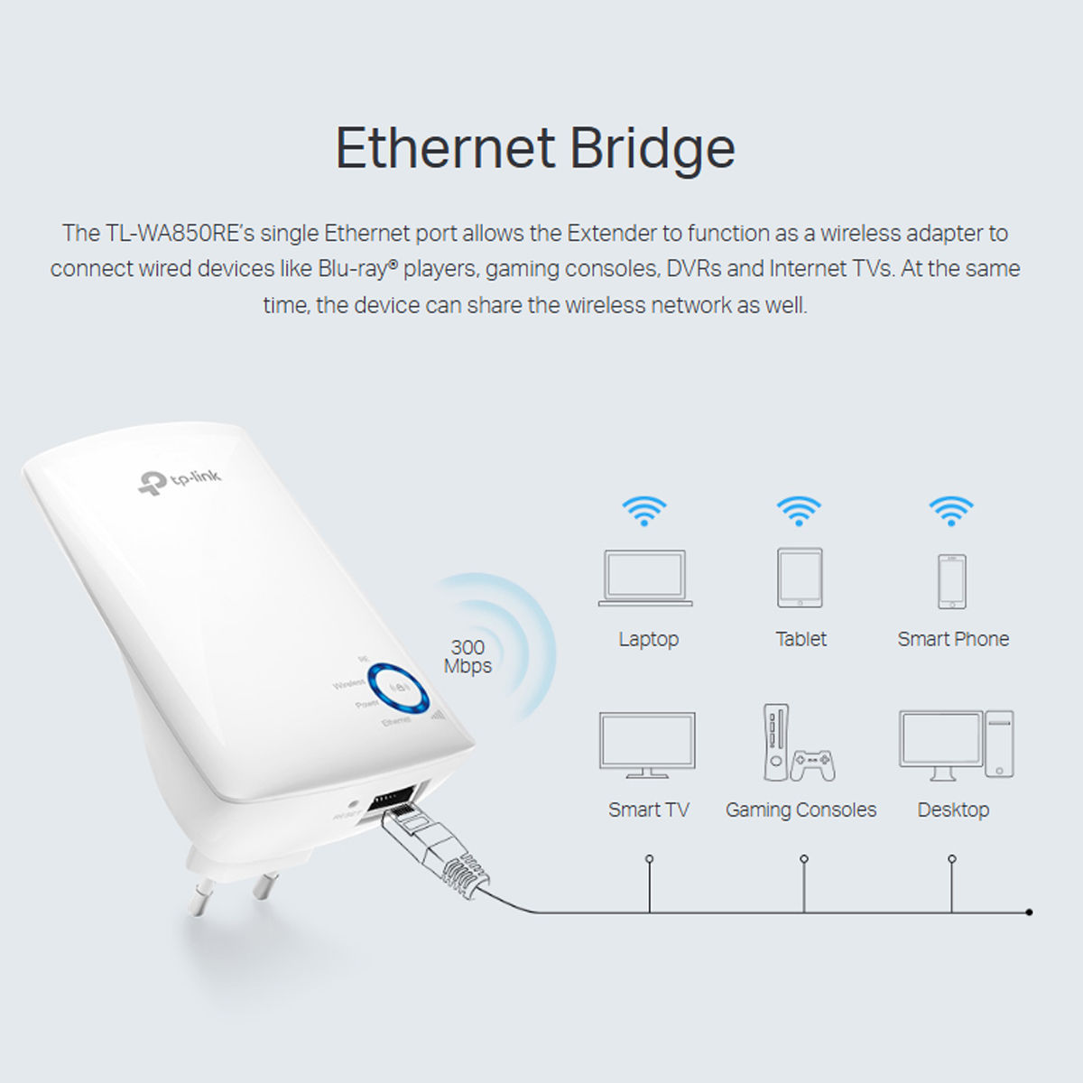 TP-Link TL-WA850RE 300Mbps Wi-Fi Wireless Range Extender, Wi-Fi Booster - White