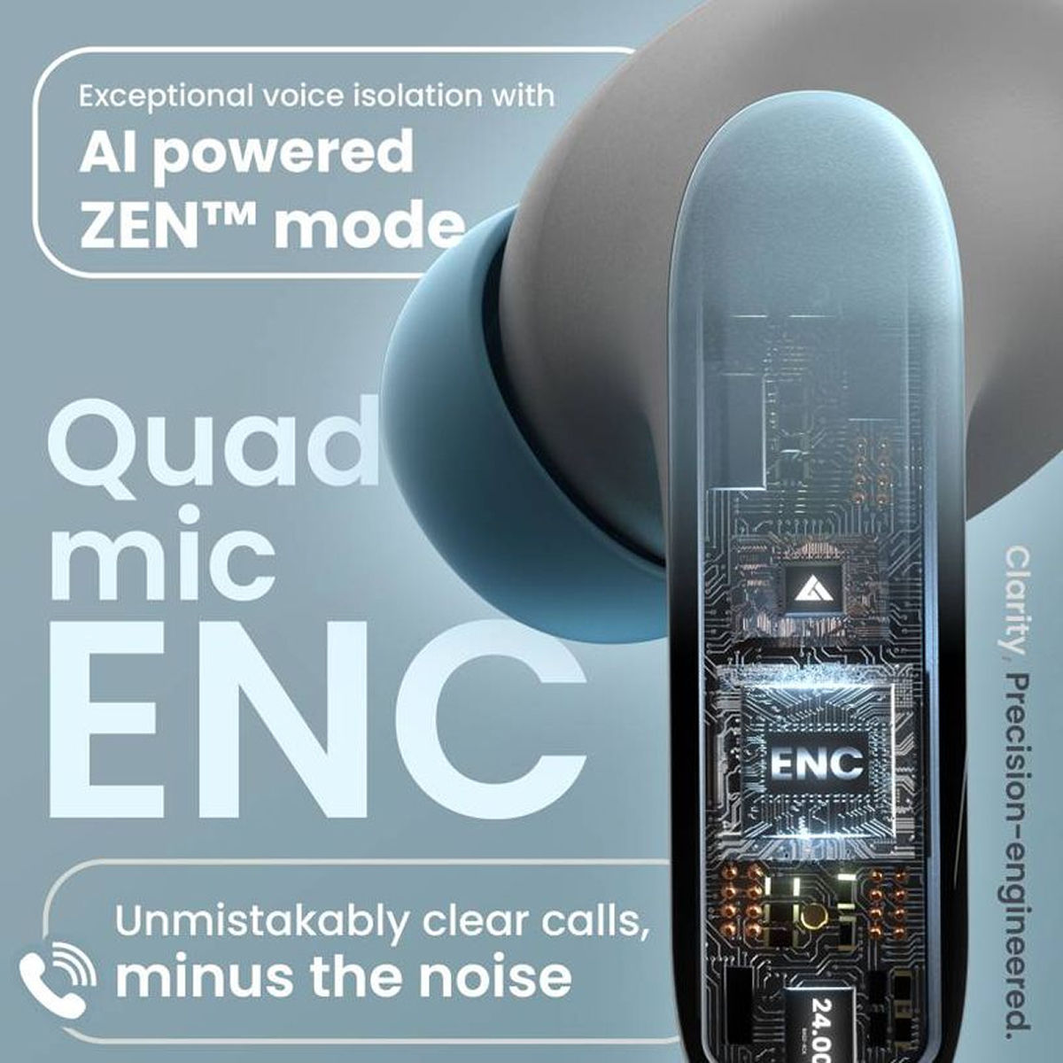 Boult Y1 Pro With Zen Quad Mic Enc 60Hrs Battery Fast Charging Knurled Design 5.3V Powder Blue