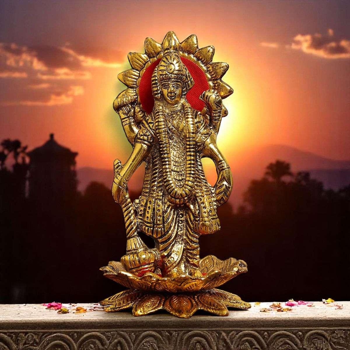 Devnidhii Vishnu Ji Idol on Lotus in Gold Polish