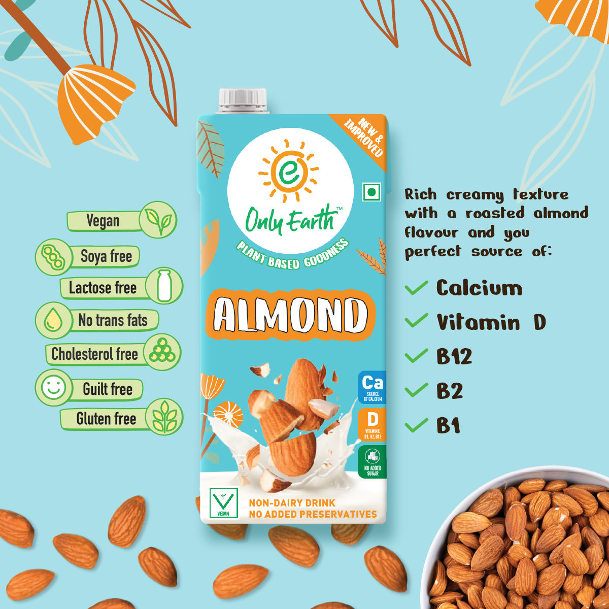 Only Earth Almond Drink | Unsweetened Tetrapack 1 l Combo