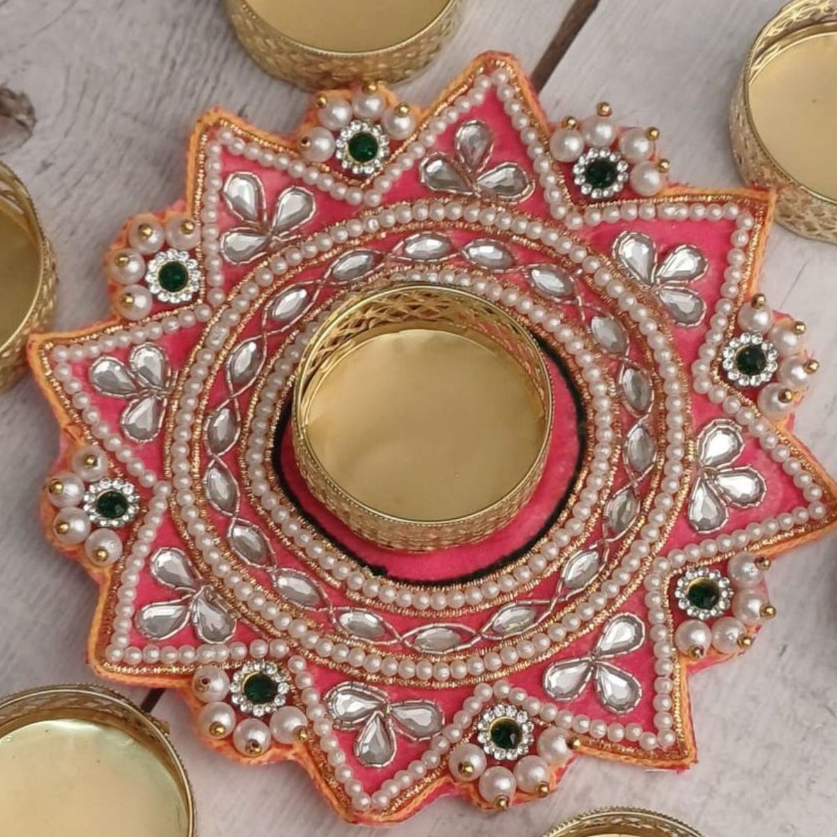 Mirror Work Flower Rangoli T-Light Holders Assorted for Mother's Day Gifting