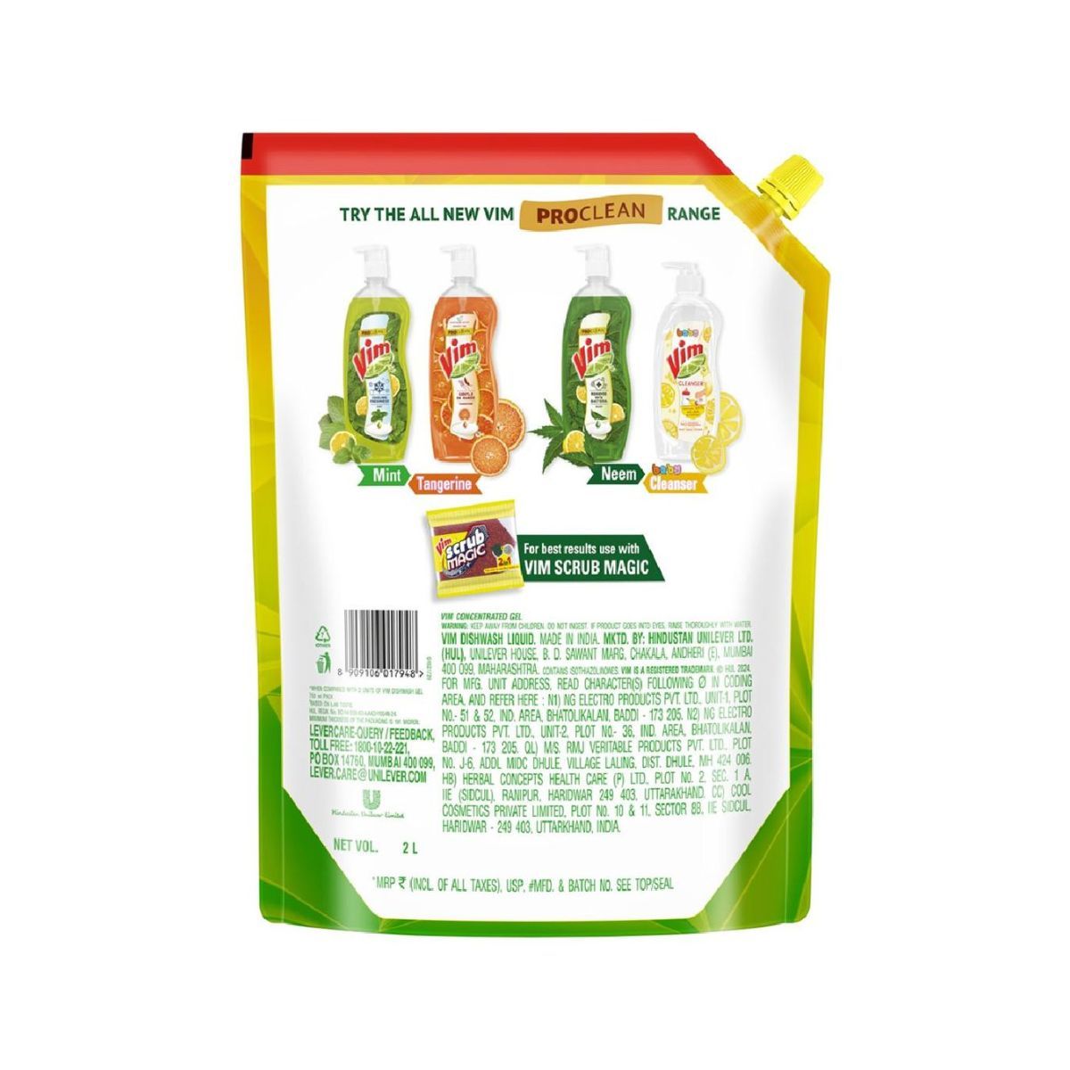 Vim Dishwash Liquid Gel Lemon Refill Pouch 2 l Combo