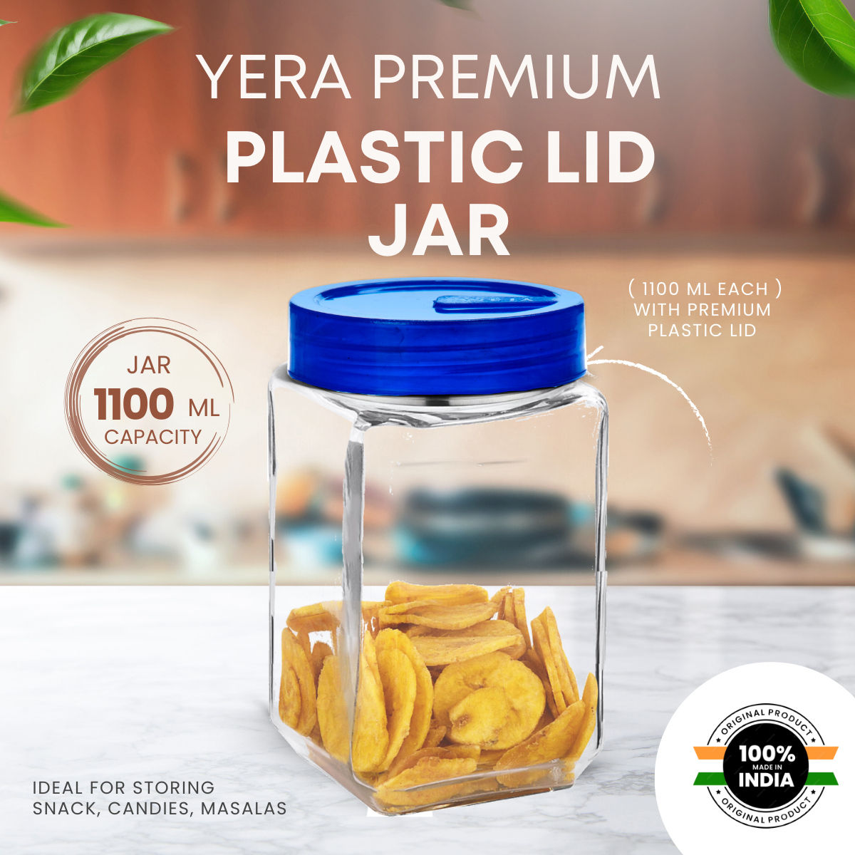 Yera Everyday Storage Jars Square 1100 ml (Each) Set Of 2 pcs