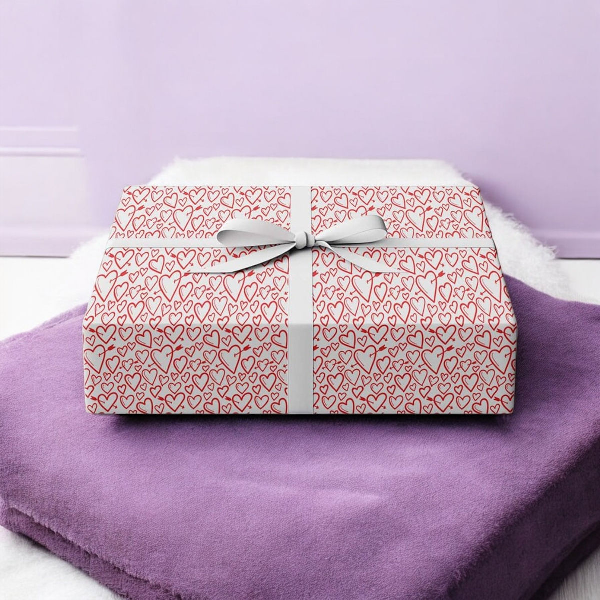 Mad Over Print Outline Heart Gift Wrapping Paper | Pack of 2