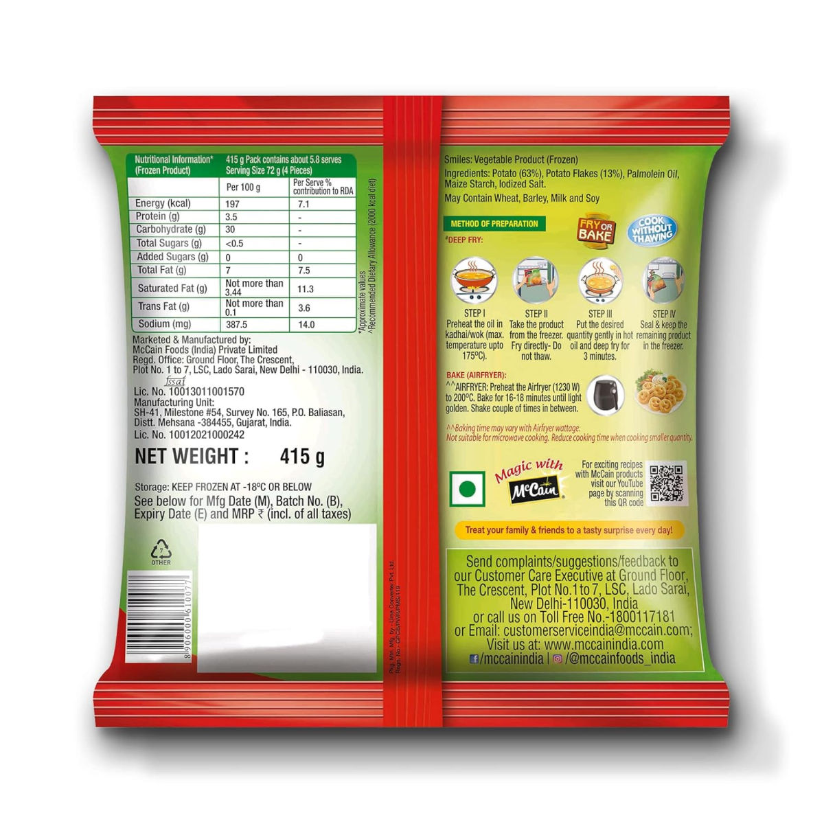 Mccain Smiles(415gms) & Tang Orange Instant Drink Mix(500gms) Combo