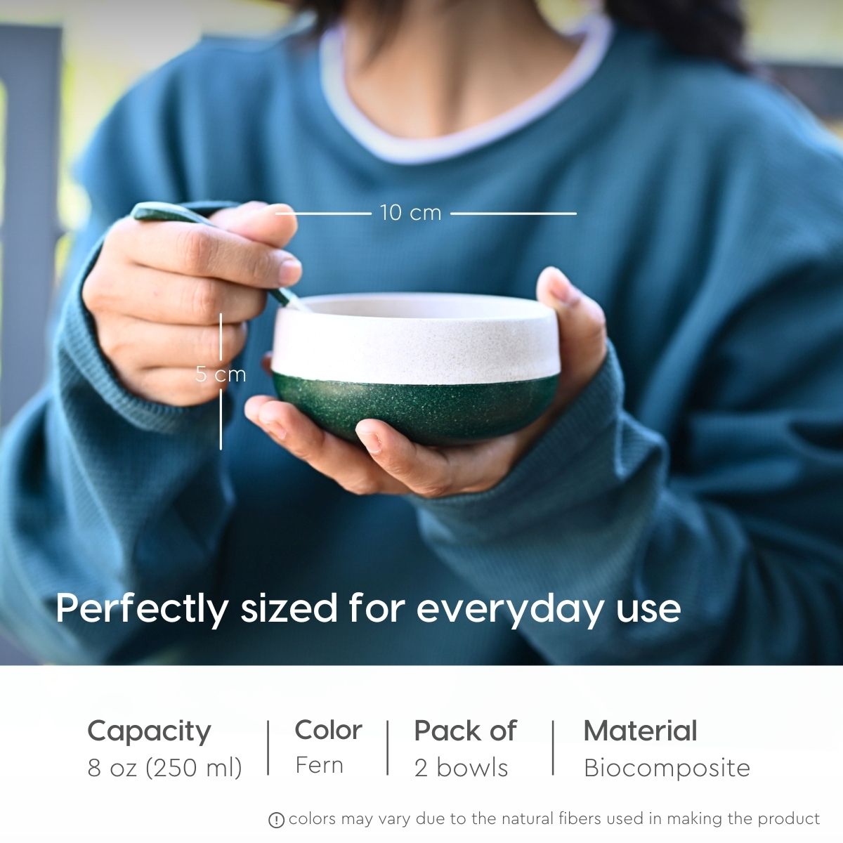 Eha Earth Friendly Small Soup Bowls & Spoons | 250 ml, 2 pcs, Fern | Rice Husk Biocomposite