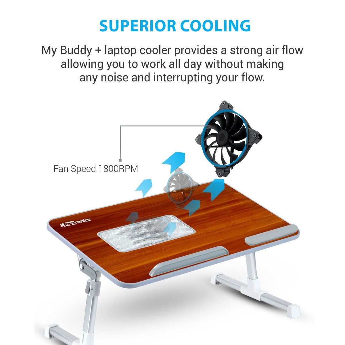Portronics My Buddy Plus Laptop Cooling Table - Brown | Adjustable