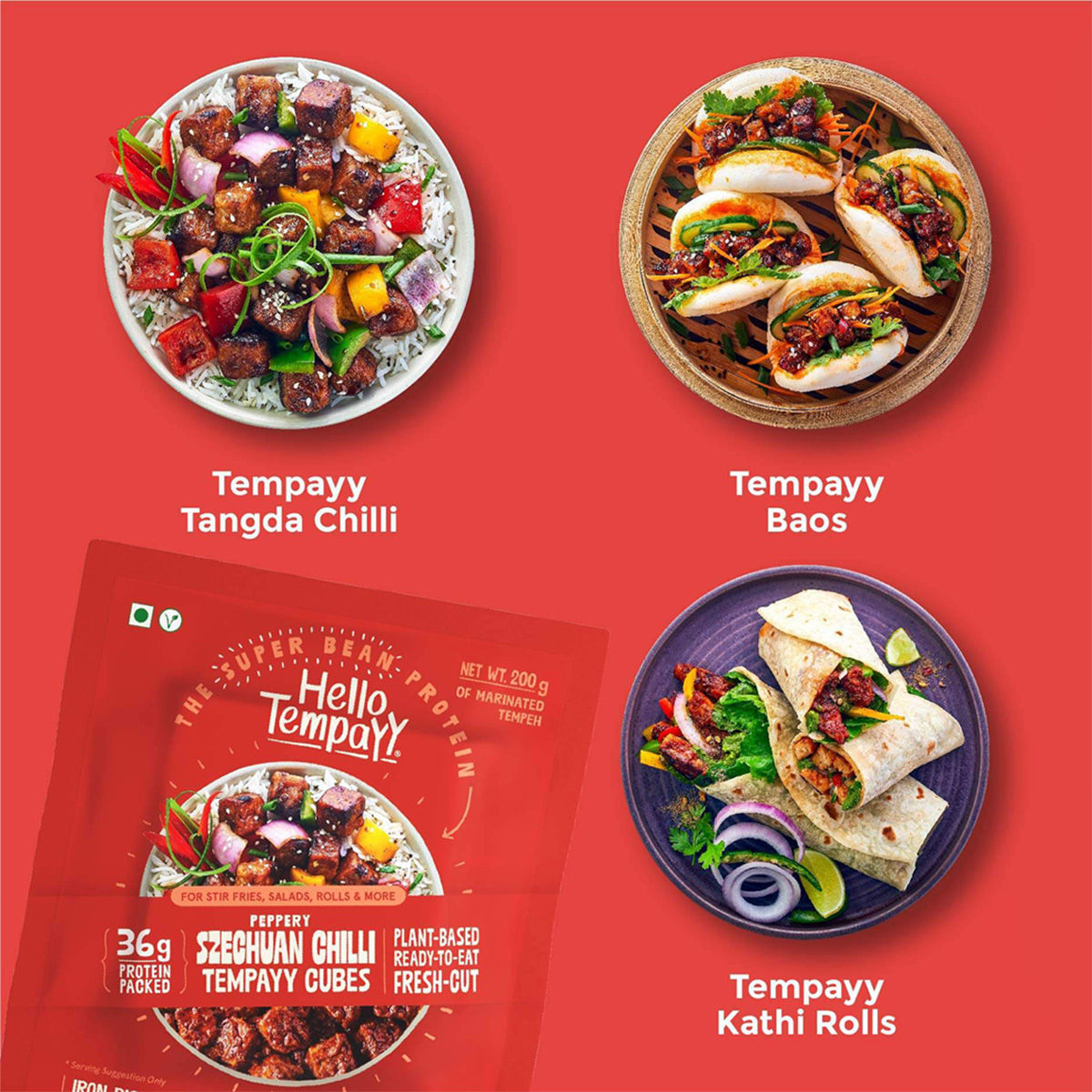 Hello Tempayy 36g Protein Tempeh Cubes | Szechuan - Low Fat & High Fibre