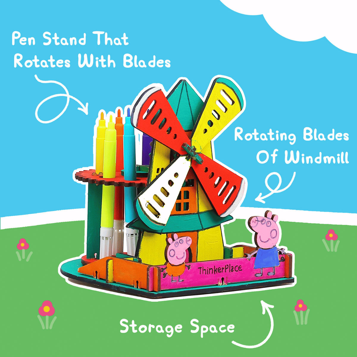 ThinkerPlace Peppa Pig DIY Windmill Pen Stand | Rotating Pen Stand & Learn Electricity (Age 3+)