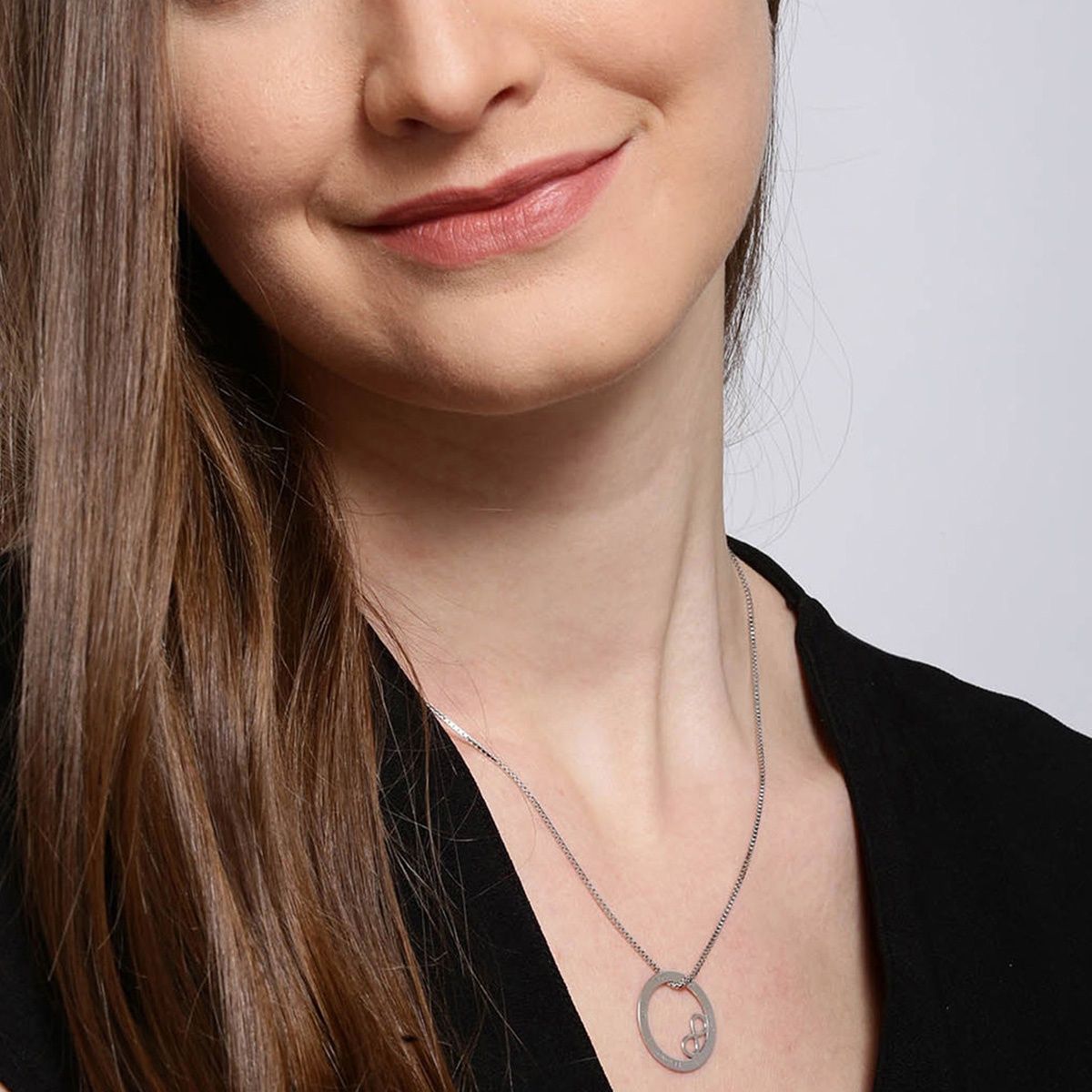 Carlton London Rhodium Plated with Infinity Circular Texture Pendant with Chain | B615617N-1