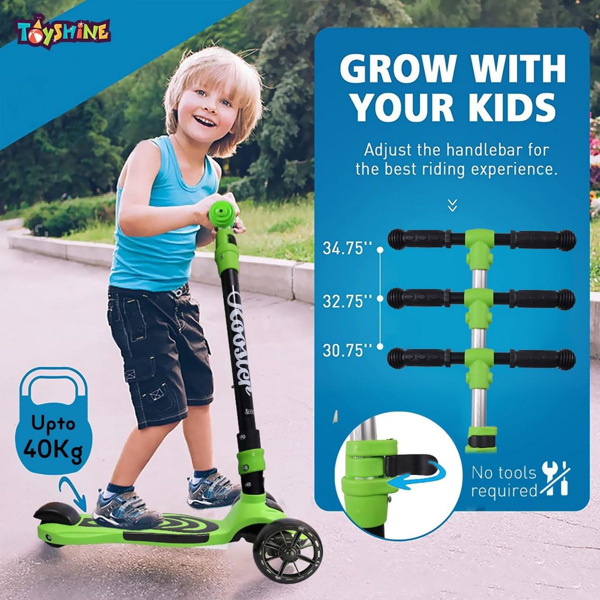 Toyshine 3-Wheel Rooster LED Wheels Scooter with Adjustable Handlebar, Max Load 45kg