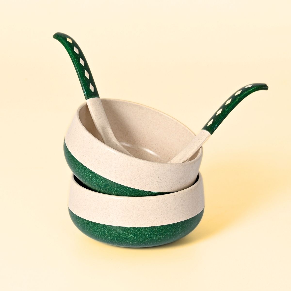 Eha Earth Friendly Small Soup Bowls & Spoons | 250 ml, 2 pcs, Fern | Rice Husk Biocomposite