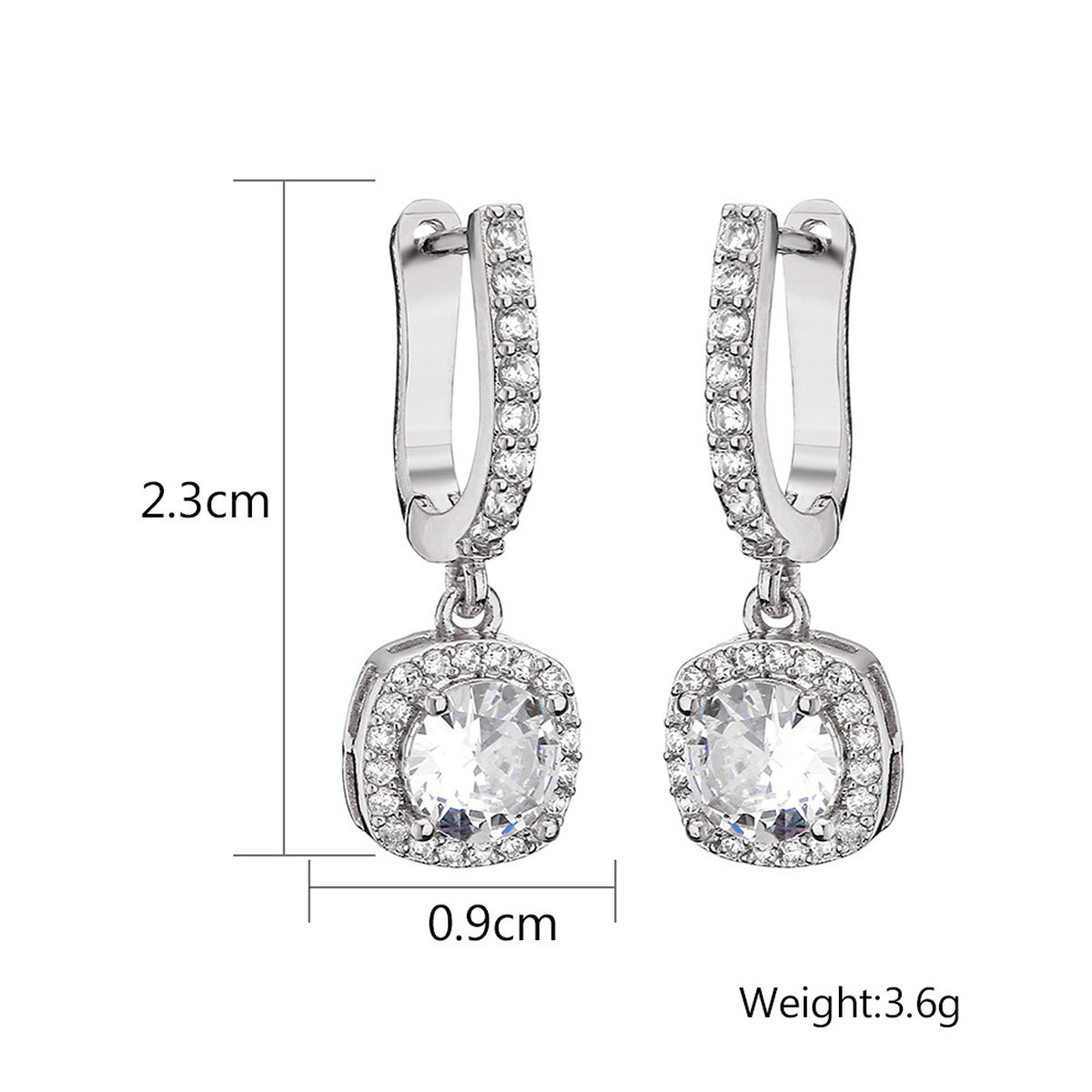 Designs & You Silver Plated Ad Studded Rectangular Crushed Ice Cut Drop Earrings (1 Pack Earrings)