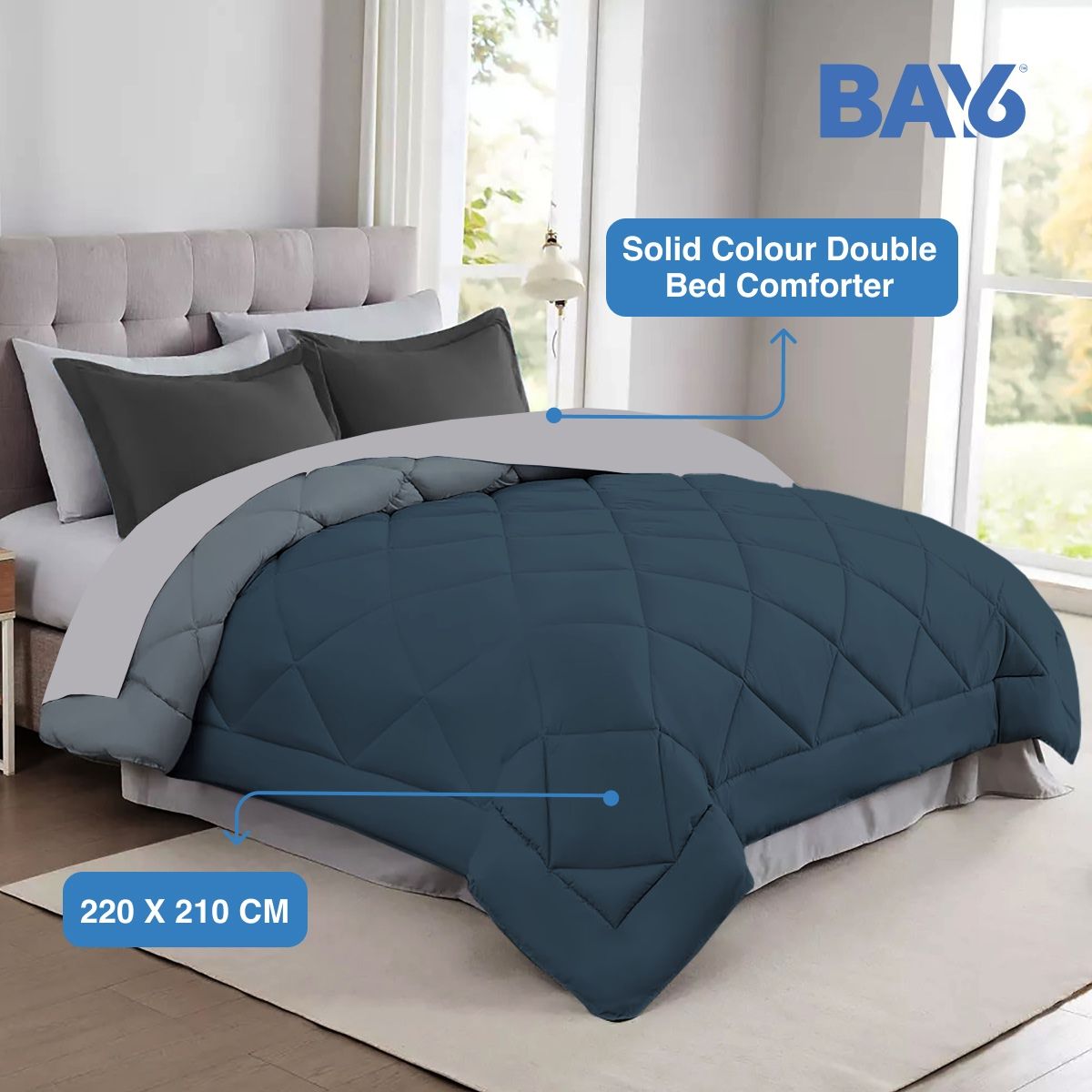 BAY6 Microfibre Solid Colour Double Bed Comforter | 2.10 x 2.20 m - Blue