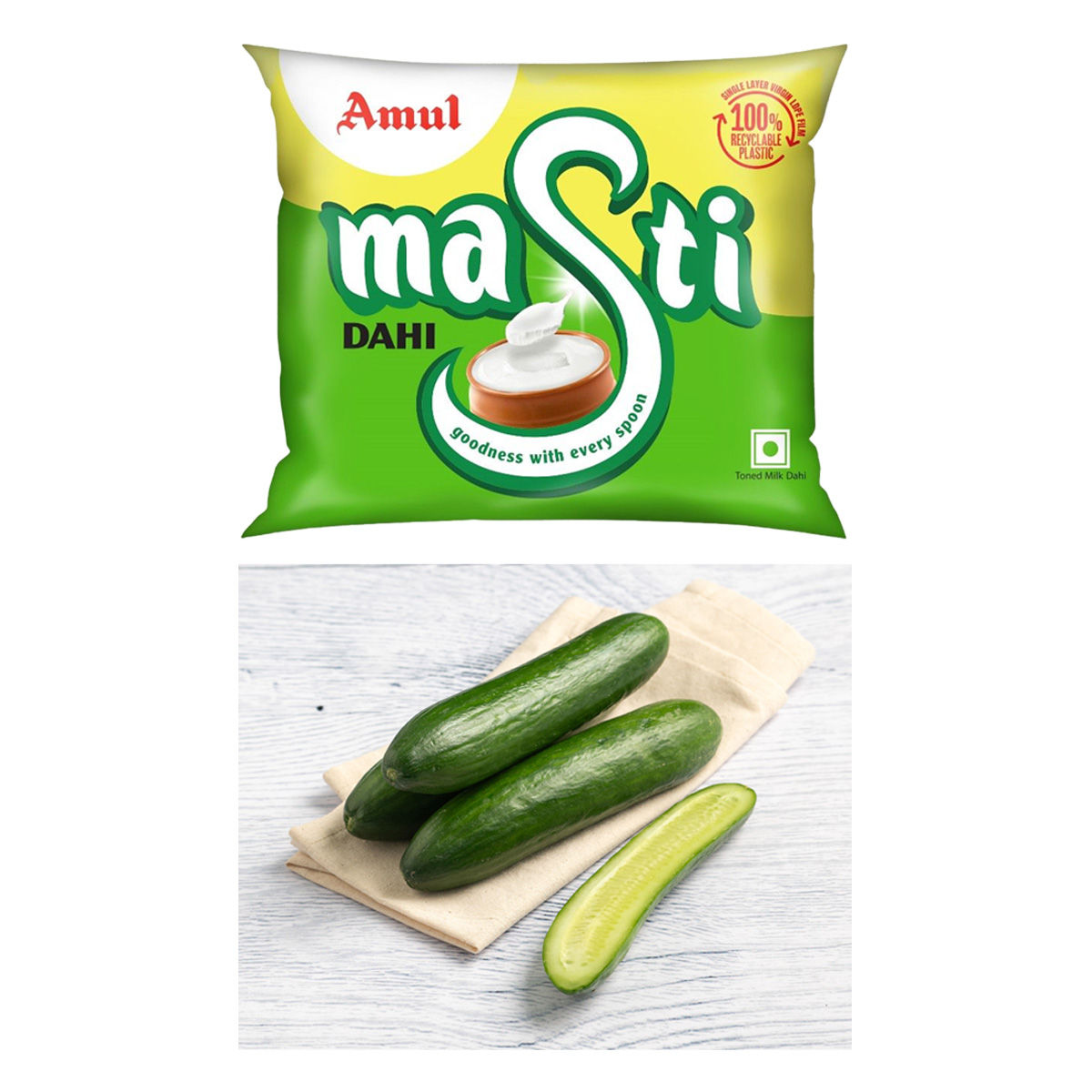 Amul Masti Dahi Pouch (400g) & Cucumber English (500g) Combo