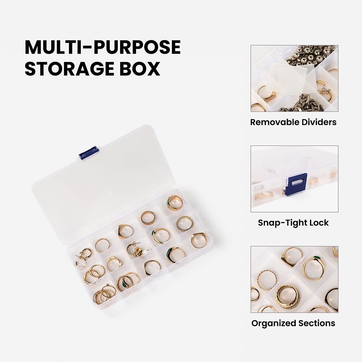 Urbanfix 15 Grid Jewellery Organisers With Adjustable Dividers Transparent