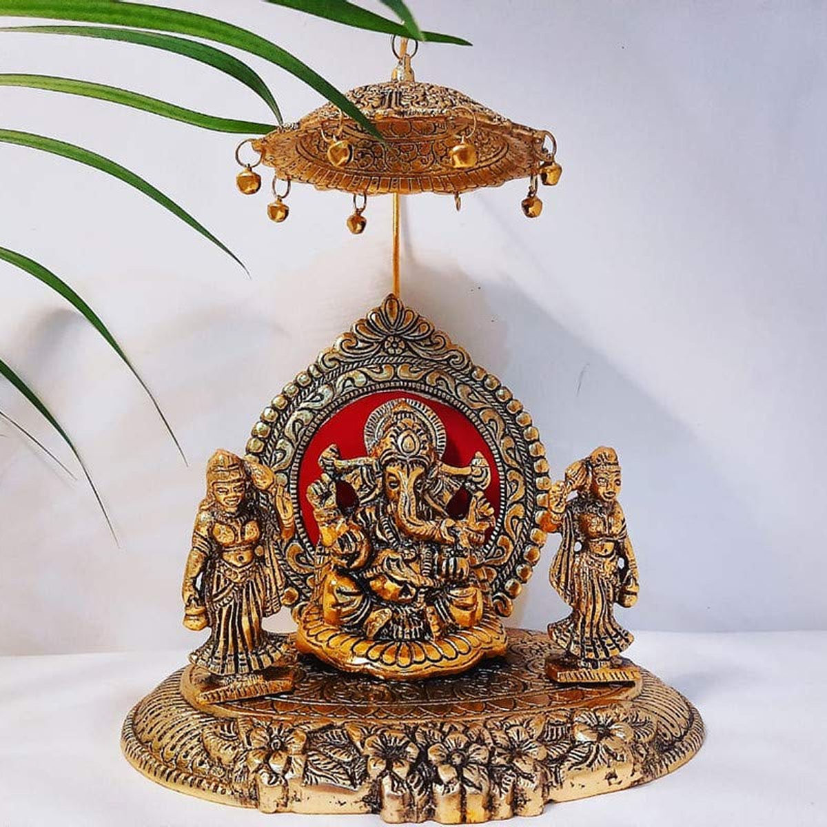 Devnidhii Ganesh Ji Idol with Riddhi Siddhi in Gold Polish