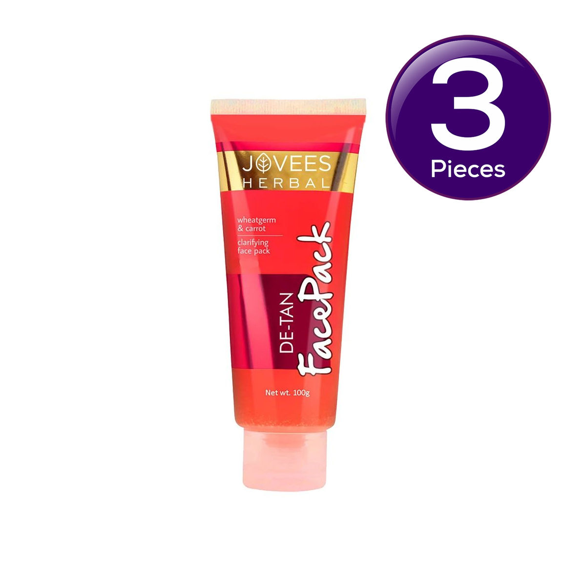 Jovees Herbal De-Tan Face Pack With Wheat Germ And Carrot | Revitalizes 100 g X 3 Combo