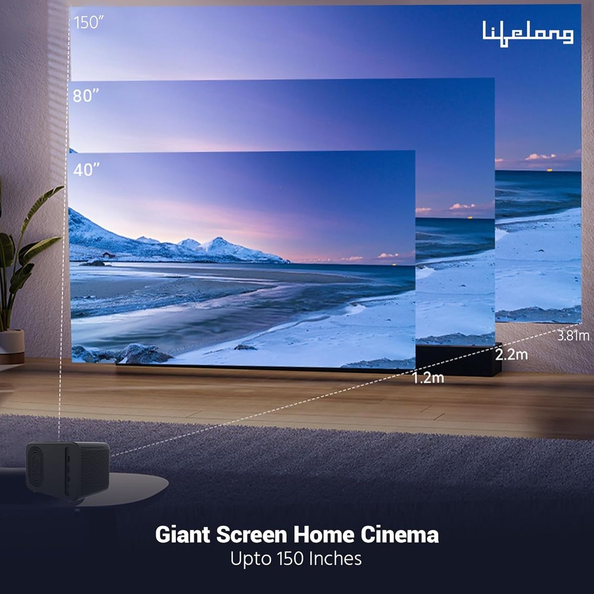 Lifelong SmartStream Smart Projector | Native 1080p Full HD With 4K Support | Android 9