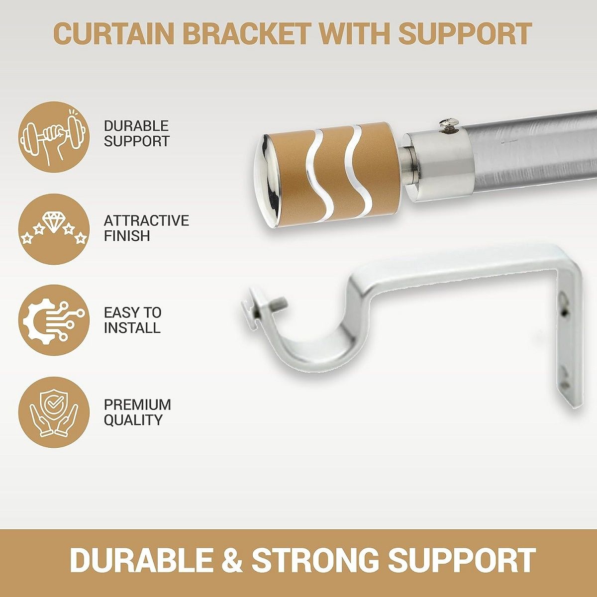 Gloxy Stainless Steel Curtain Brackets with Support & Fittings | Yellow, 6 Pair Set