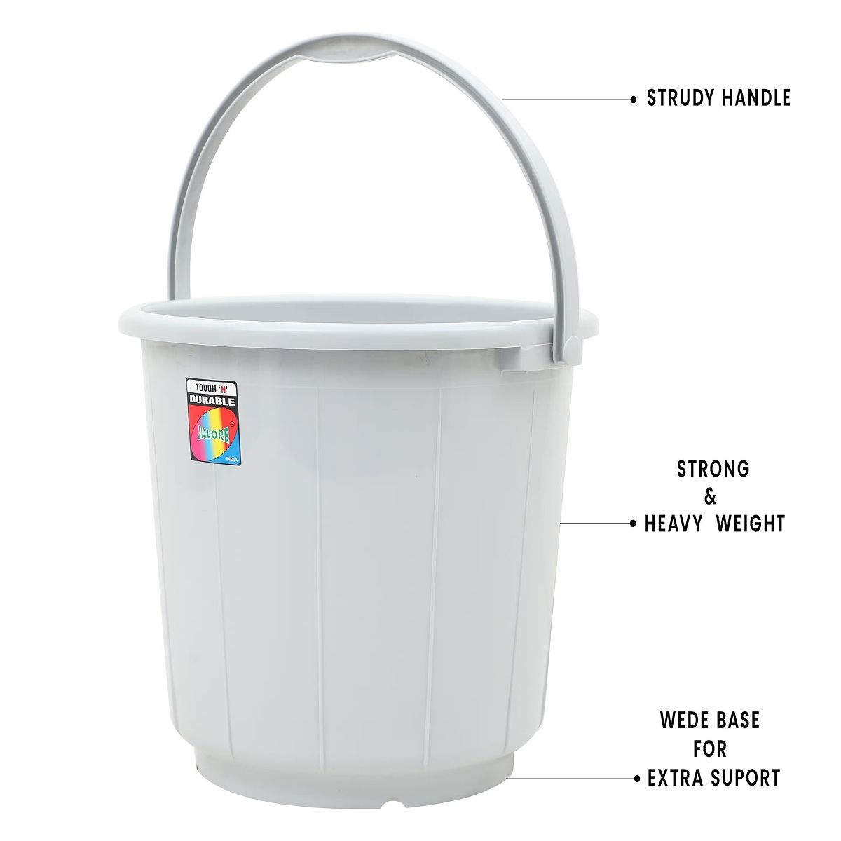 Jalore 16 L Opaque Plastic Bucket With Plastic Handle | Grey |16 L