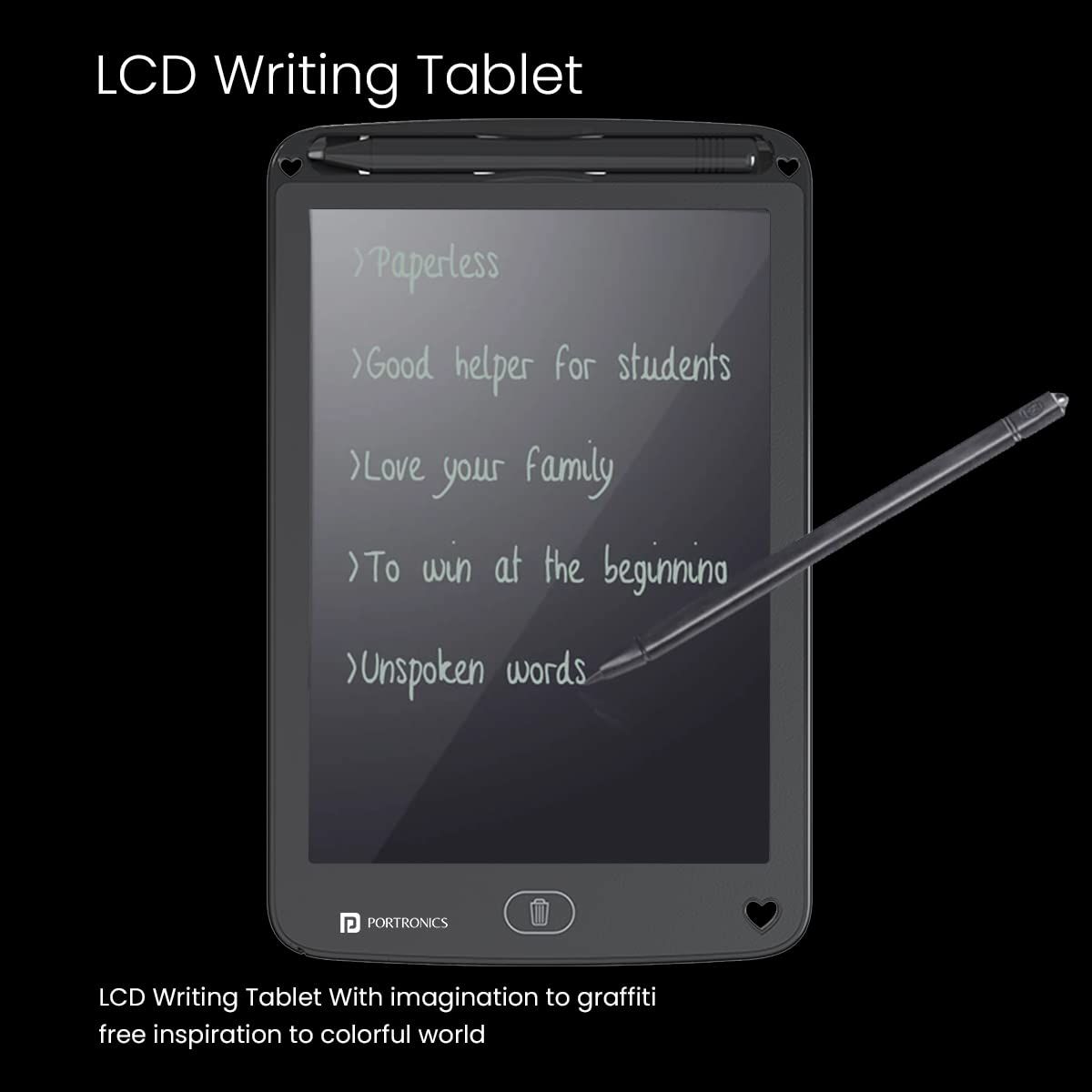 Portronics Ruffpad 12E Re-Writable Writing Pad- Black