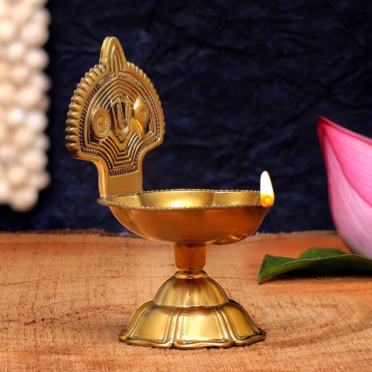 Aksharveda Shankh Chakra Tilak Brass Diya