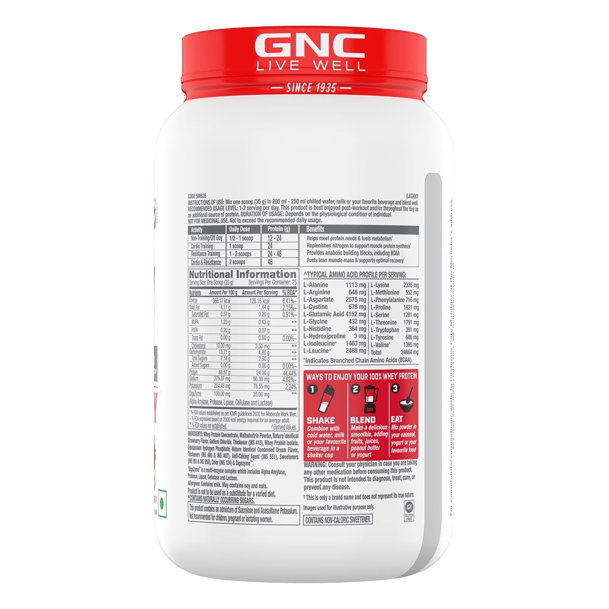 GNC Pro Performance 100% Whey Protein Powder Creamy Strawberry 2 lbs