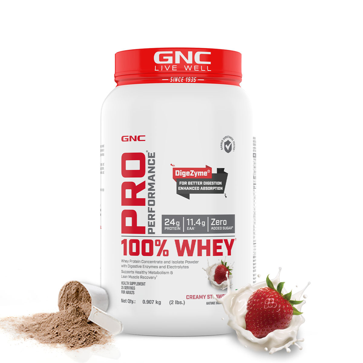 GNC Pro Performance 100% Whey Protein Powder Creamy Strawberry 2 lbs