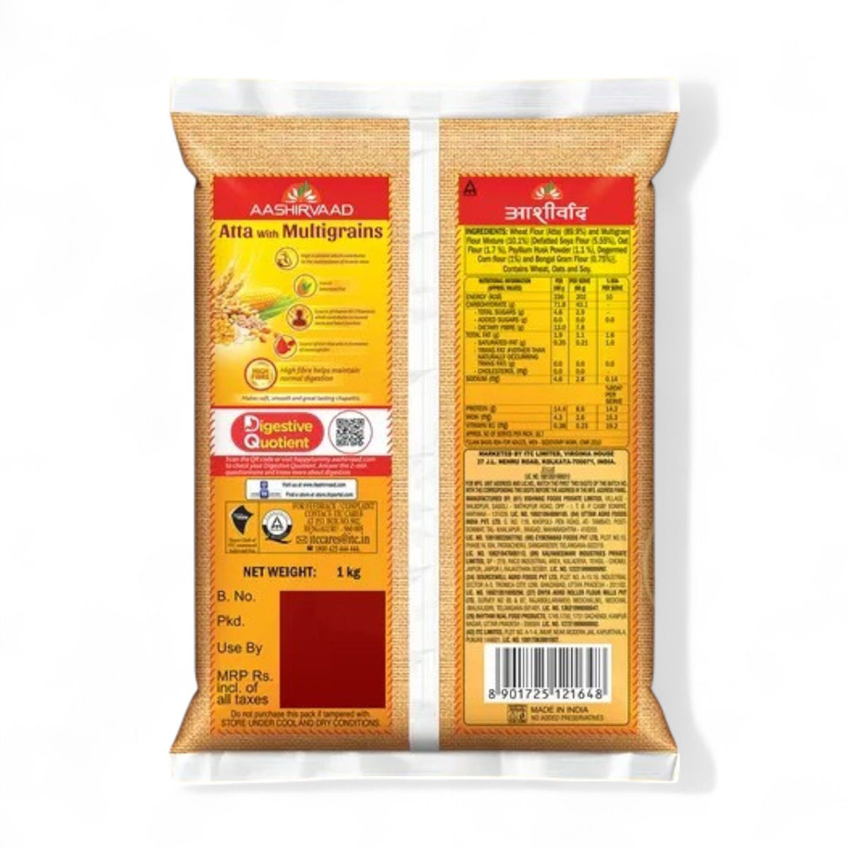 Aashirvaad Atta with Multigrains | Take Care of Your Digestion with High Fibre Atta 1 kg Combo