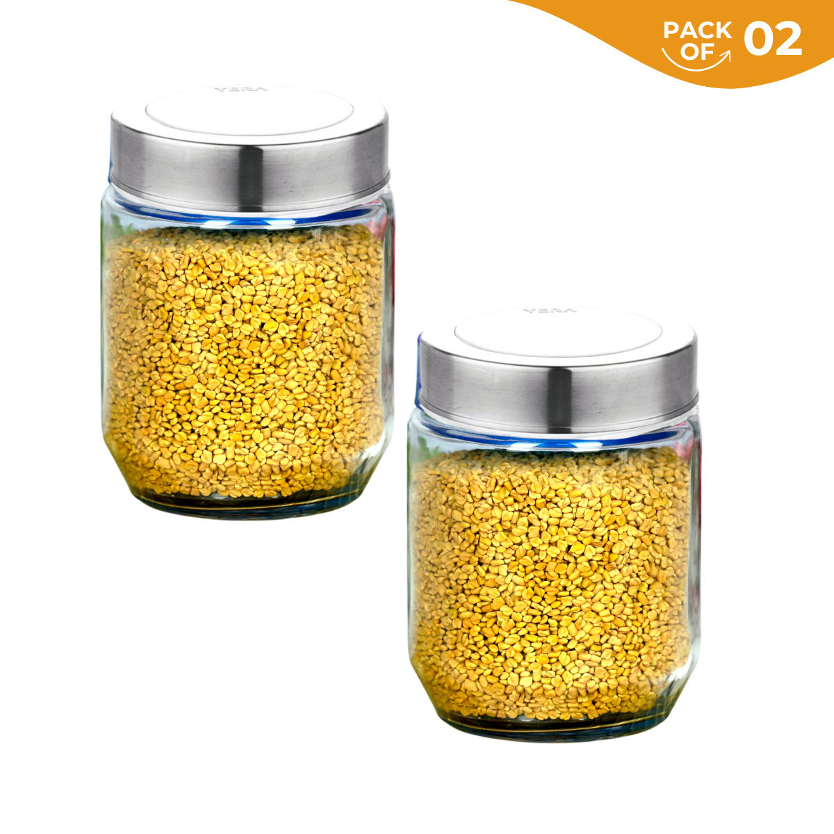 Yera Premium Round Glass Jar With Steel See - Thorugh Lids 2 pcs Jar Set 580 ml (Each)
