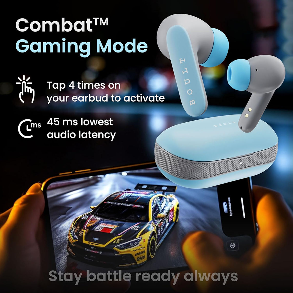 Boult Y1 Pro With Zen Quad Mic Enc 60Hrs Battery Fast Charging Knurled Design 5.3V Powder Blue