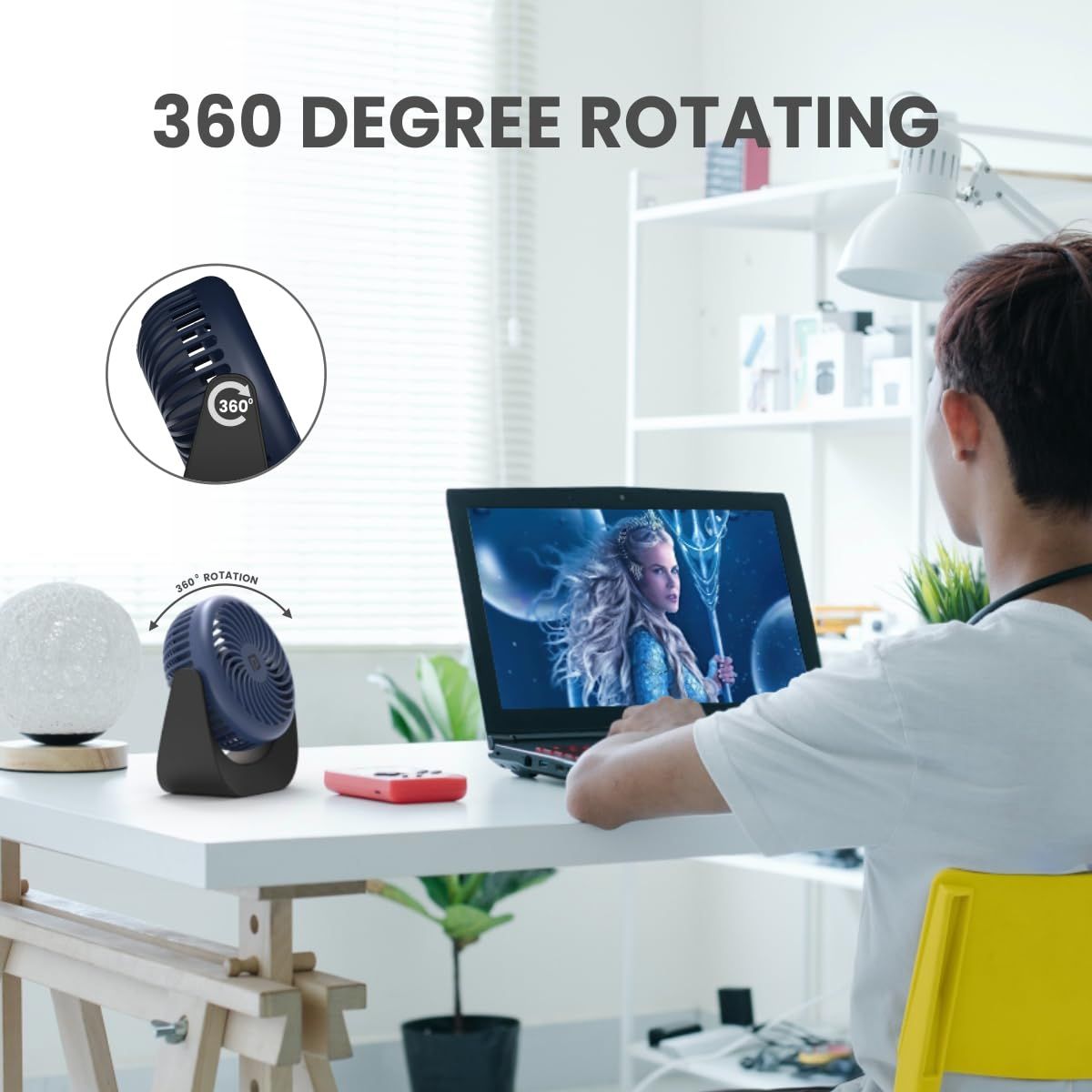 Portronics Portable Rechargeable USB Portable Fan | 360 Degree Rotatable|200MaH| Blue