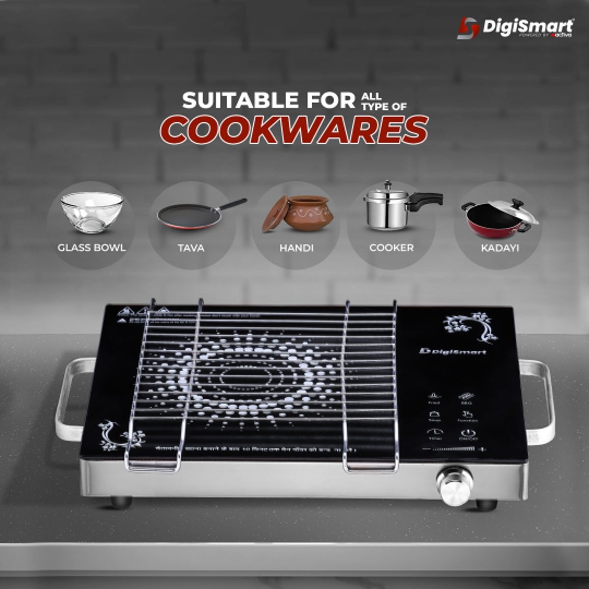 Digismart Emerald Induction 2500 Watts Stove Auto-Off Safety Works - Black