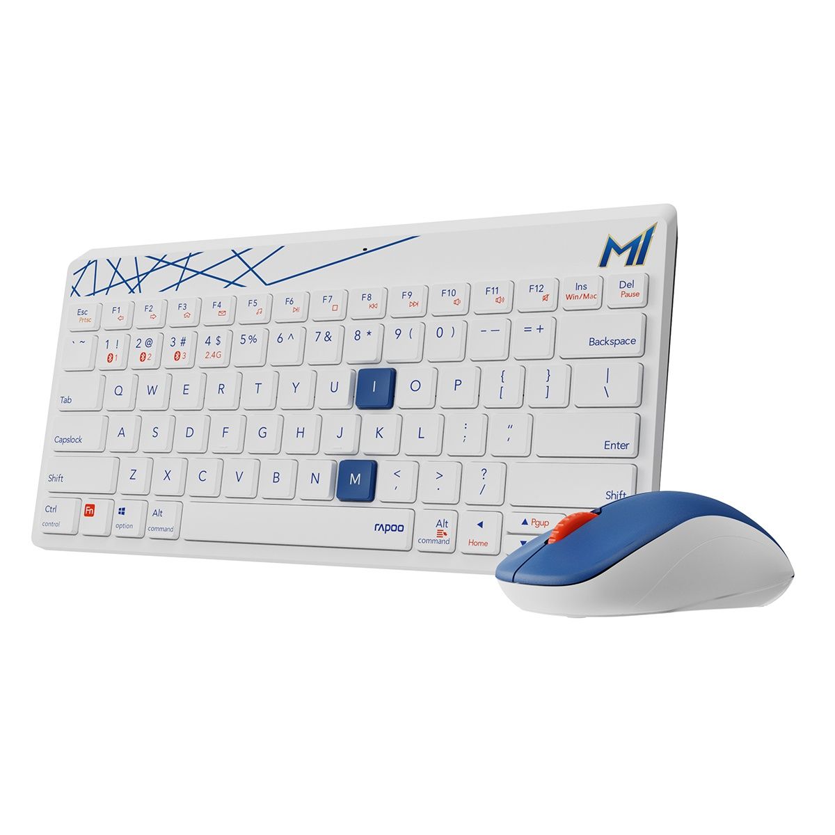 Rapoo X Mumbai Indians Edition 8000M Multi-Device Keyboard, Mouse Combo, Wireless 2.4 GHz 1300 DPI