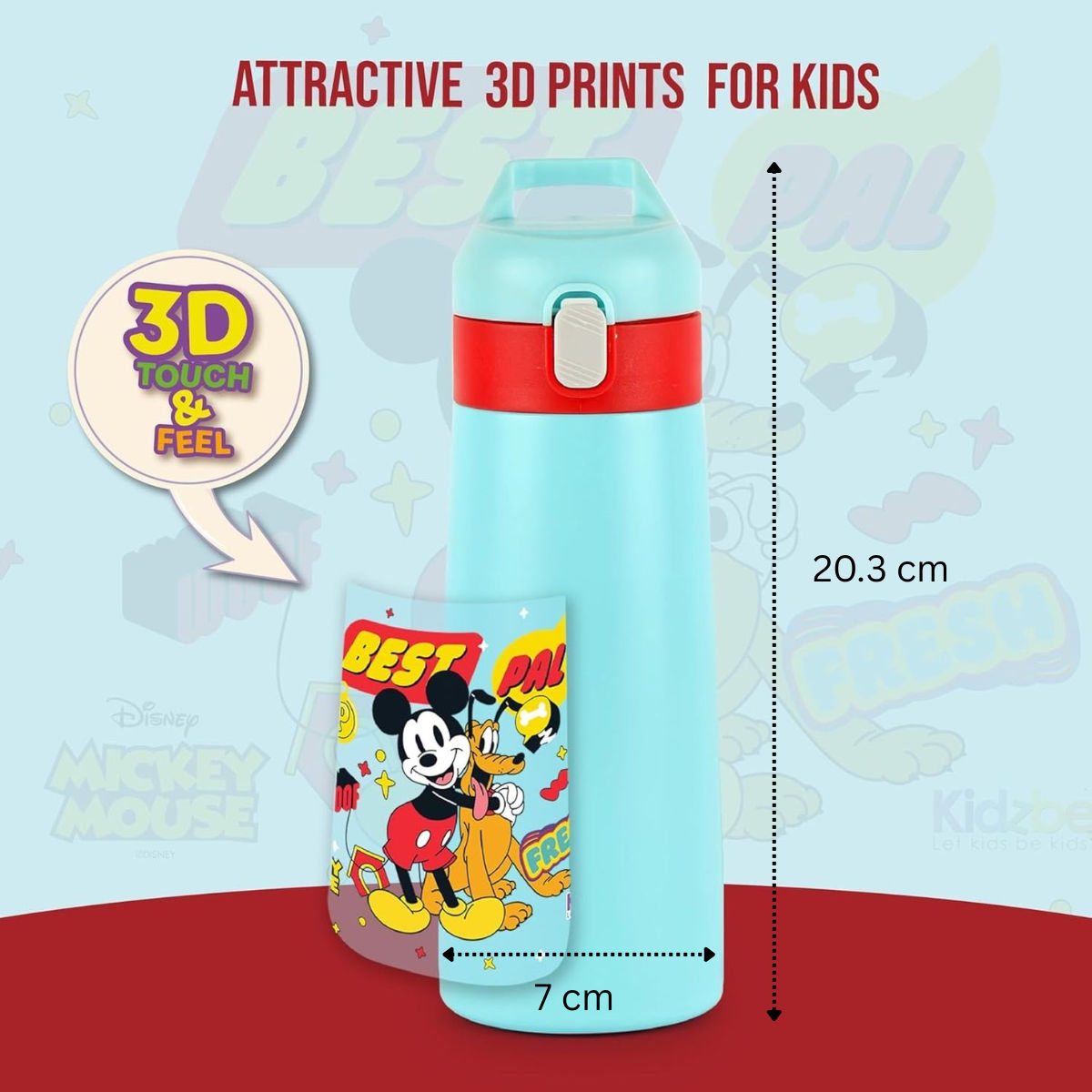 Cello Kidzbee Gulp Best Pals Thermosteel Flask | 490 Ml | Leak-Proof | Light Blue