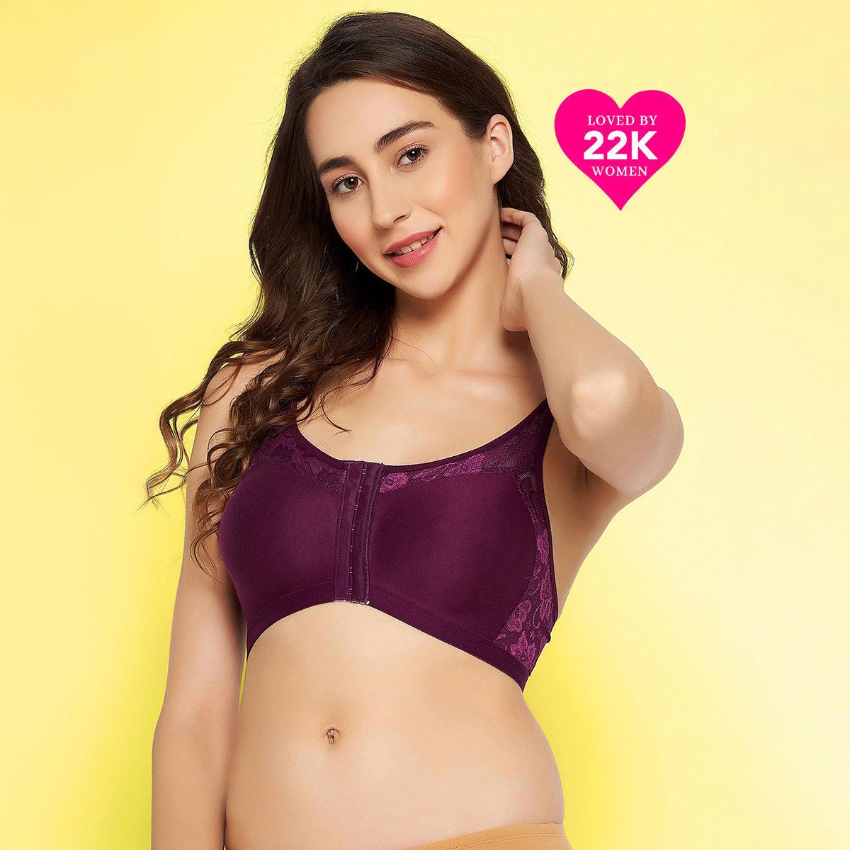 Clovia Women Non-Padded Non-Wired Spacer Cup Front Open Figure Bra - Cotton Rich | Purple | 40B
