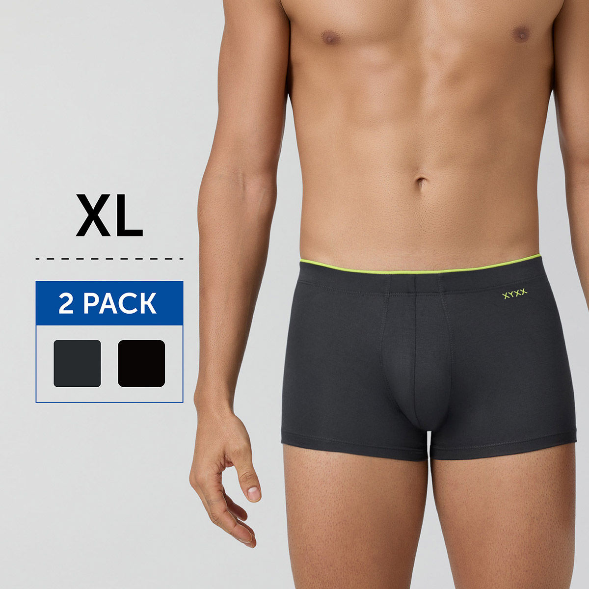 XYXX Uno IntelliSoft Micro Modal Solid Trunk | Men's Innerwear | Pack of 2 |Grey + Black- XL