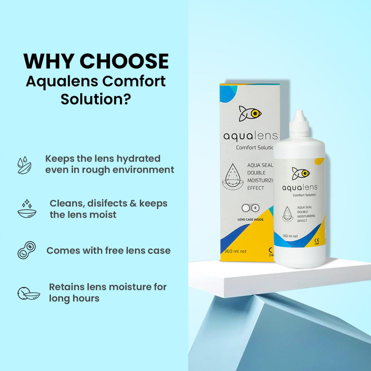 Aqualens Comfort Contact Lens Solution - Multipurpose | 360 ml + 1 Lens Case