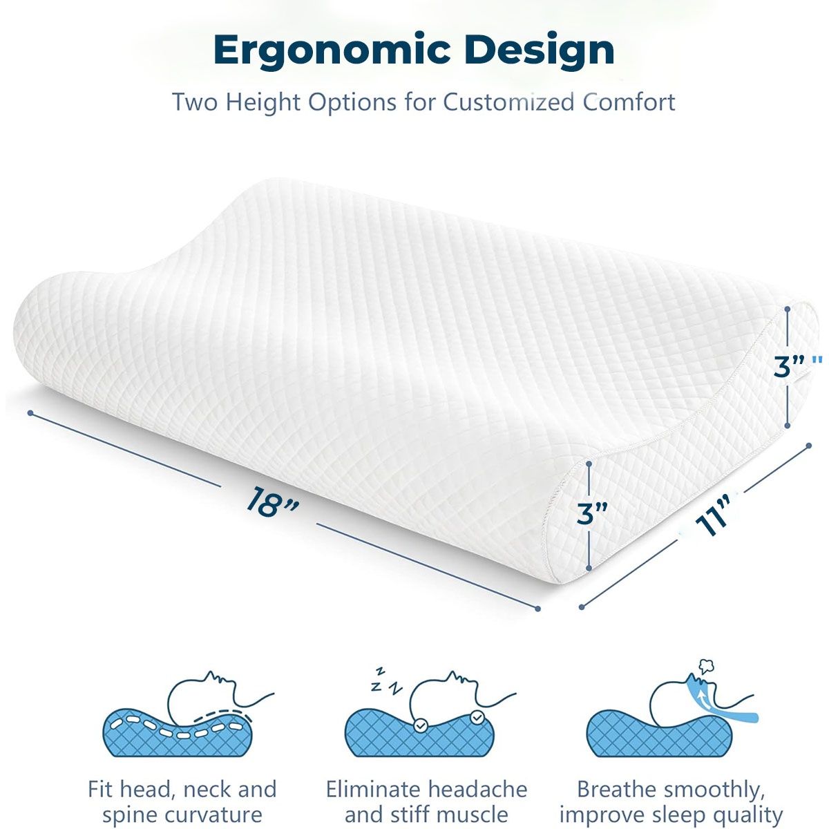 Trajectory Memory Foam Cervical Bed Pillow Orthopedic Contoured Neck Support Pillow