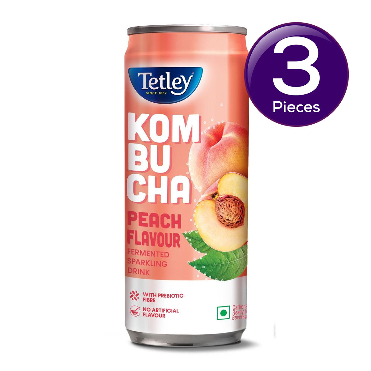Tetley Kombucha Peach Fermented Water Drink With Prebiotic Fibre & No Artificial Flavour 250 ml  X 3 Combo
