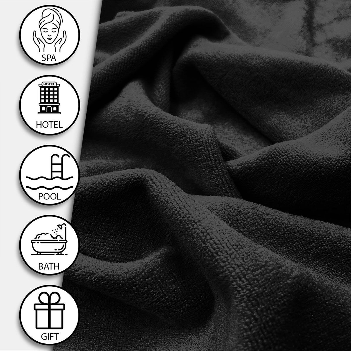 Sassoon Microfiber Large Bath Towel | Black | 70 x 145 cm