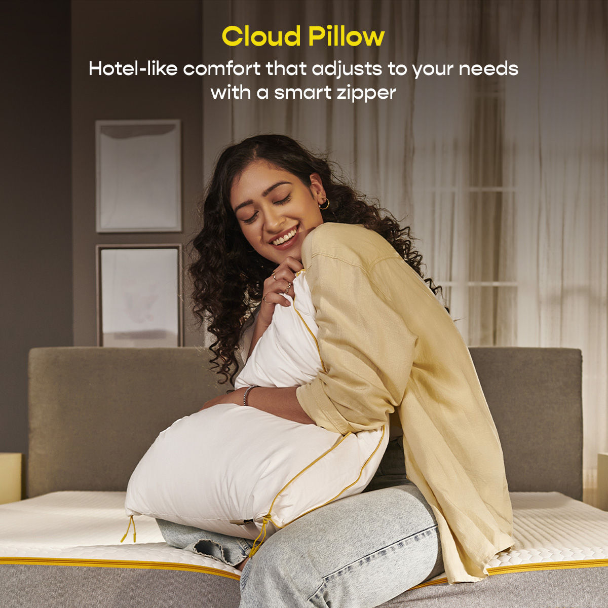 SleepyCat Microfiber Cloud Pillow With Adjustable Zipper White | Standard Size | 27 x 18 inch