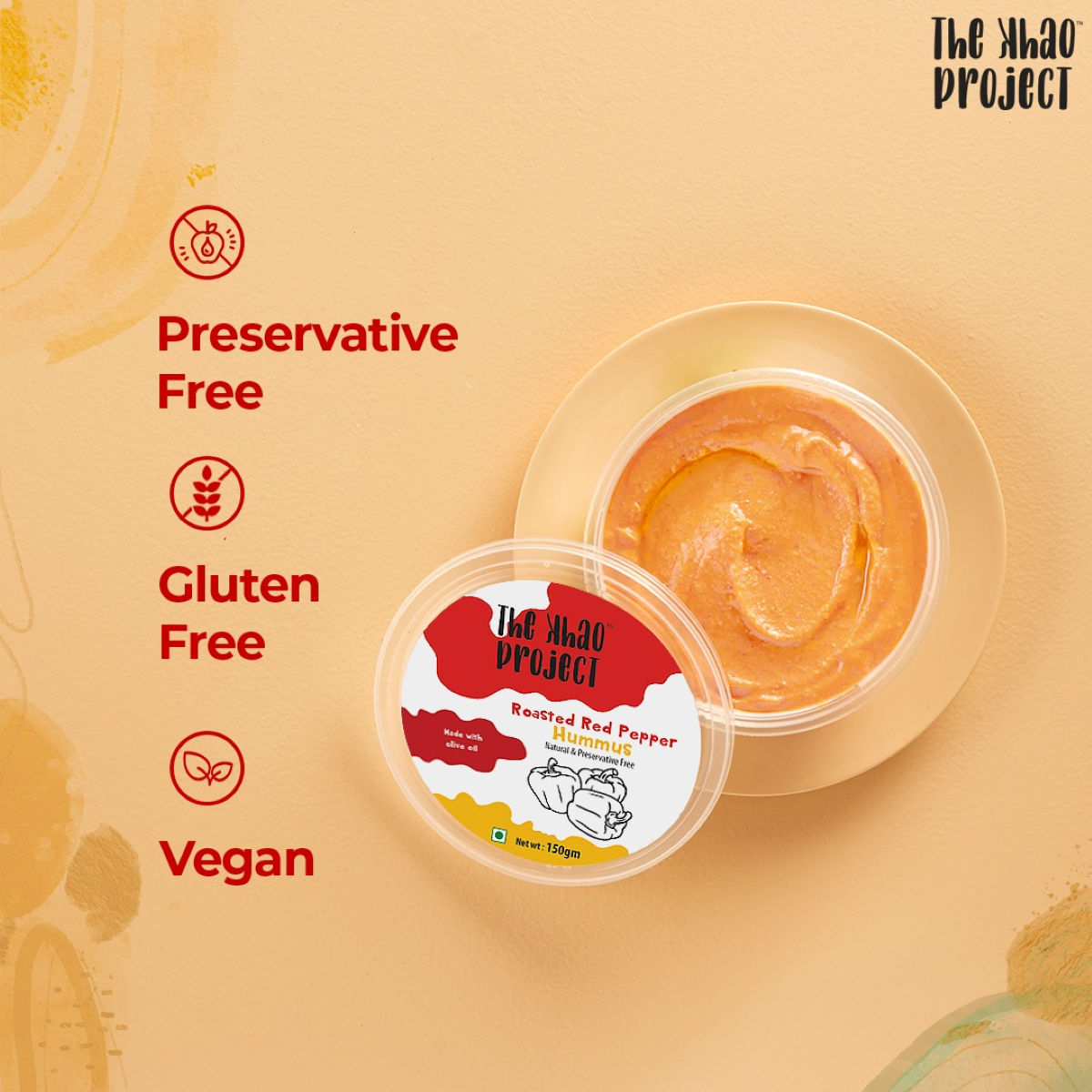 The Khao Project Roasted Garlic & Dill Hummus(150gms) & The Khao Project Roasted Red Pepper Hummus(150gms) Combo