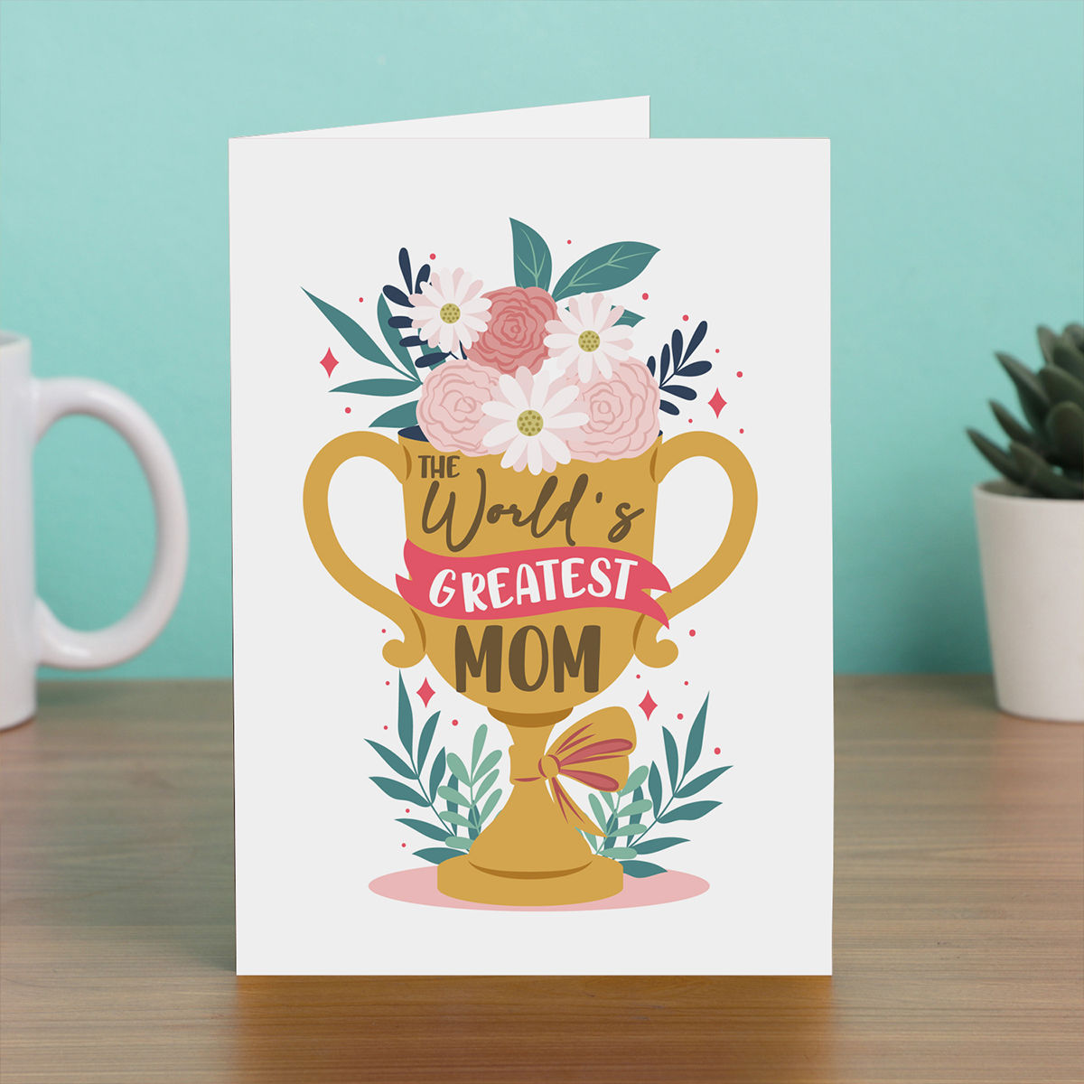 Ugaoo Philodendron Birkin With Ivory Self Watering Pot (1pc) & Happy Mail World'S Greatest Mom Trophy Card (1pc) Combo