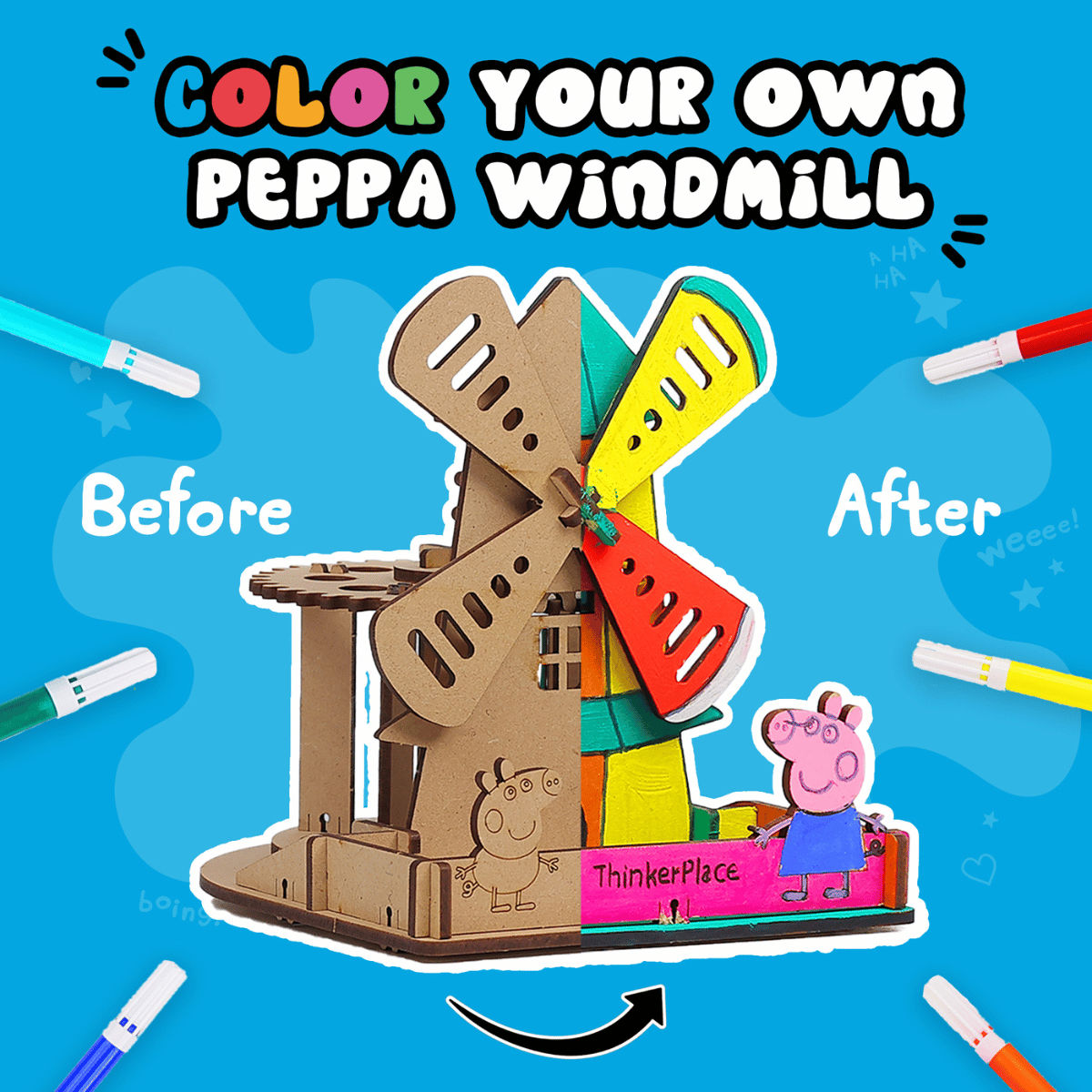 ThinkerPlace Peppa Pig DIY Windmill Pen Stand | Rotating Pen Stand & Learn Electricity (Age 3+)