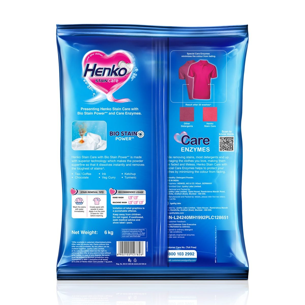 Henko Stain Care Laundry Detergent Powder For Bucket Wash | Top Load Machine